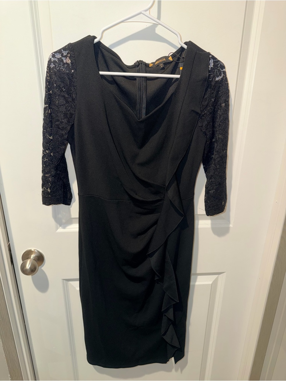 Miusol Black Midi Dress with Lace Three-Quarter Sleeves Size M NWT